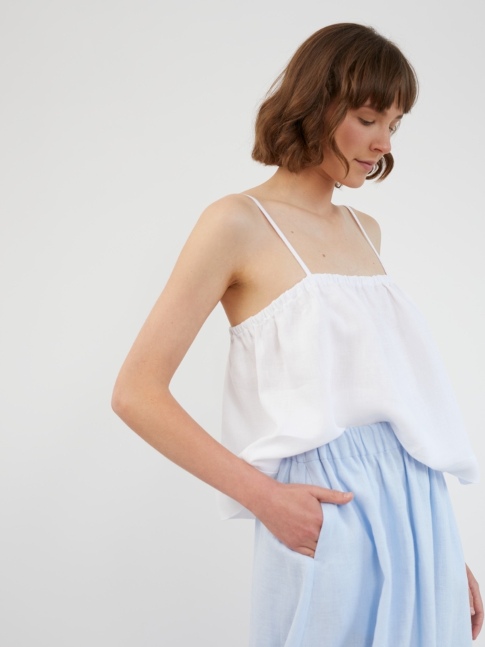 Image 3 of NICOLE Cropped Linen Cami Top in White from ALBERALKIRK
