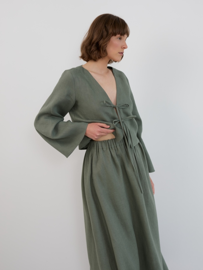 Image 2 of OPHELIA Linen Maxi Skirt in Sage Green from ALBERALKIRK