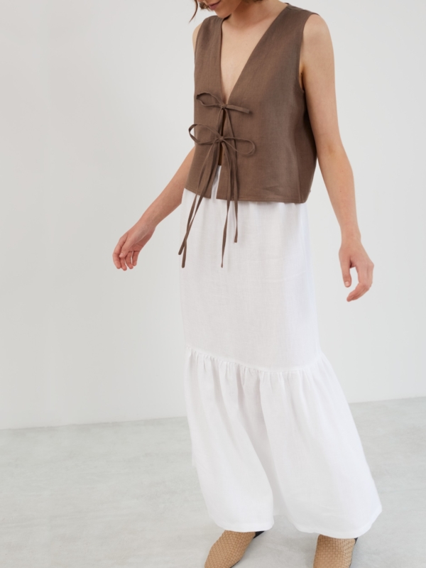Image 1 of ORIANA Tiered Linen Maxi Skirt in White from ALBERALKIRK