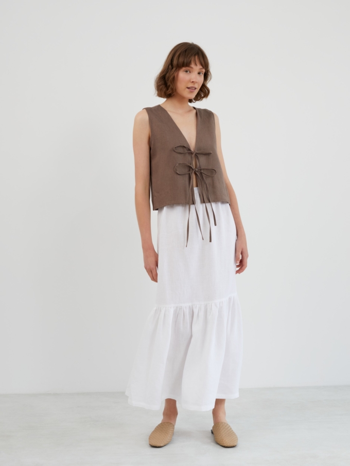 Image 2 of ORIANA Tiered Linen Maxi Skirt in White from ALBERALKIRK