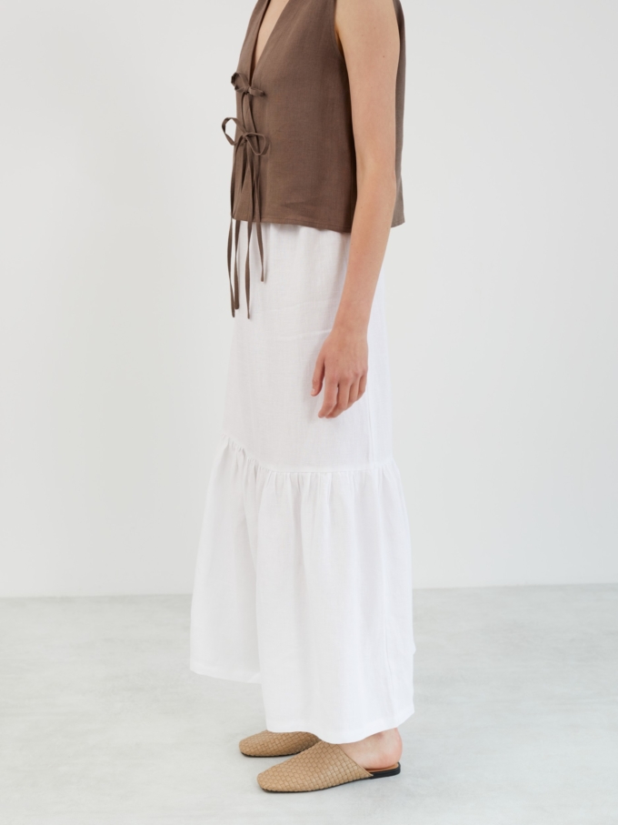 Image 3 of ORIANA Tiered Linen Maxi Skirt in White from ALBERALKIRK