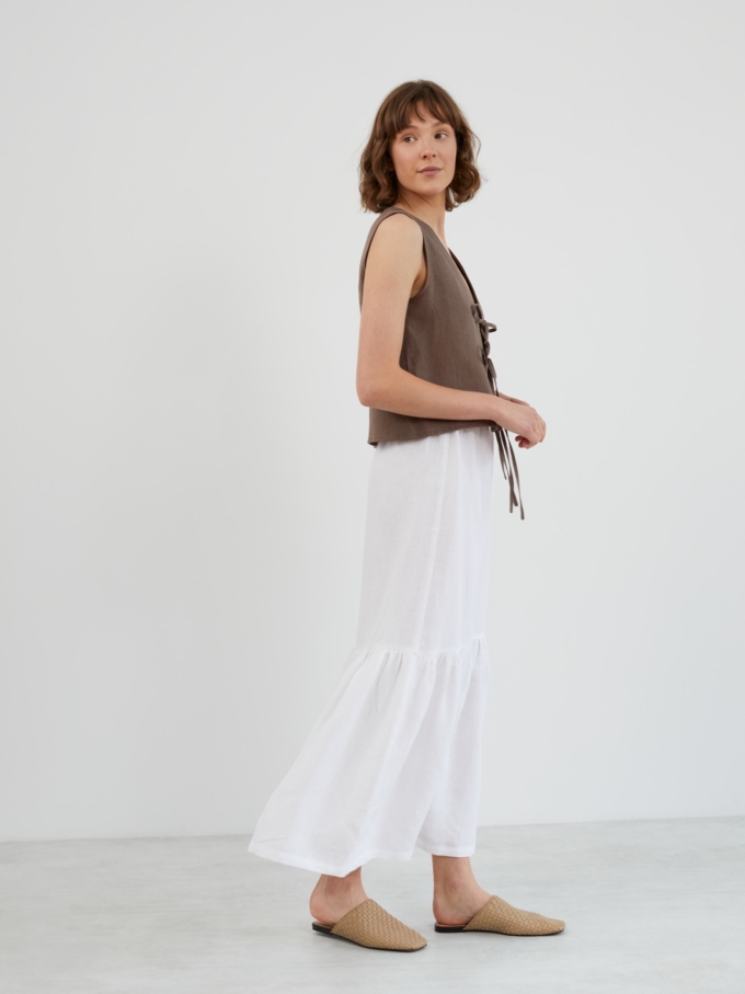 Image 4 of ORIANA Tiered Linen Maxi Skirt in White from ALBERALKIRK