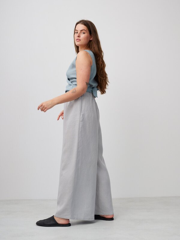Image 1 of PEARL Long Wide Leg Linen Pants in Cloudy Grey from ALBERALKIRK