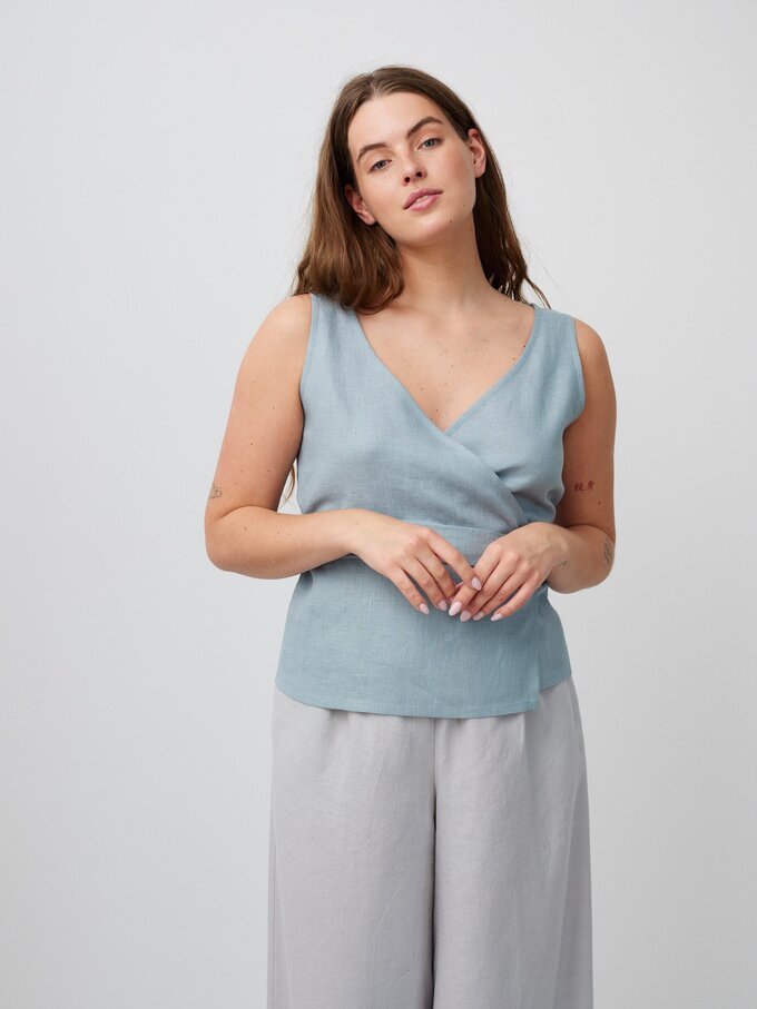 Image 2 of PEARL Long Wide Leg Linen Pants in Cloudy Grey from ALBERALKIRK