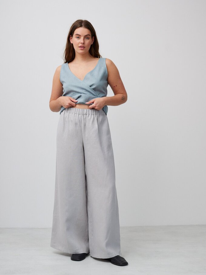 Image 3 of PEARL Long Wide Leg Linen Pants in Cloudy Grey from ALBERALKIRK