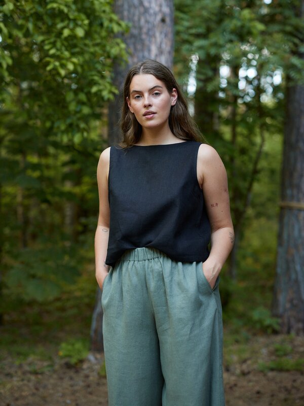 Image 1 of PEARL Long Wide Leg Linen Pants in Sage Green from ALBERALKIRK