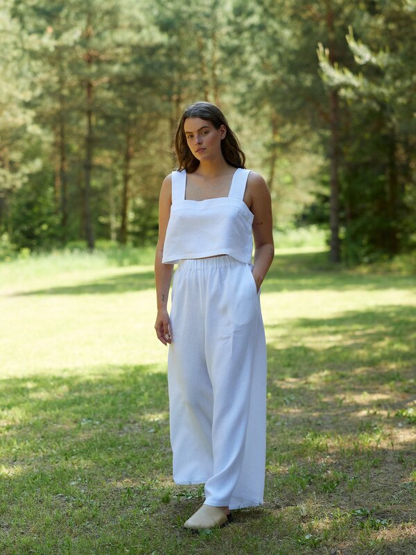 Image 1 of PEARL Long Wide Leg Linen Pants in White from ALBERALKIRK