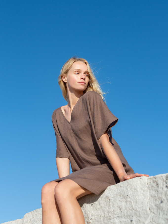 Image 1 of PEONY Linen Dress in Cocoa from ALBERALKIRK