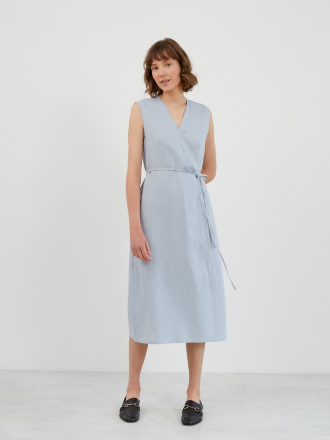 Image 2 of PIA Linen Midi Wrap Dress in Bluestone from ALBERALKIRK