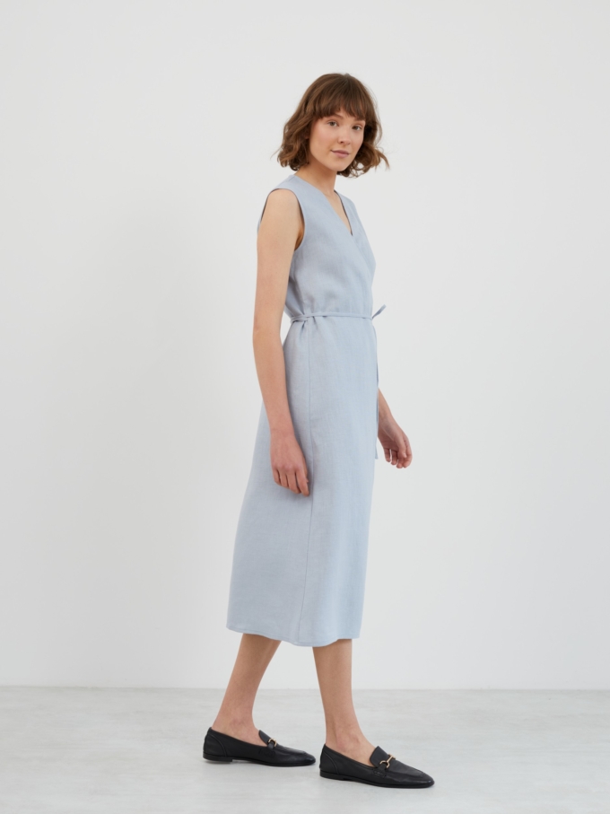 Image 3 of PIA Linen Midi Wrap Dress in Bluestone from ALBERALKIRK