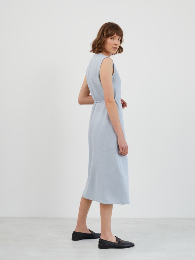 Image 4 of PIA Linen Midi Wrap Dress in Bluestone from ALBERALKIRK