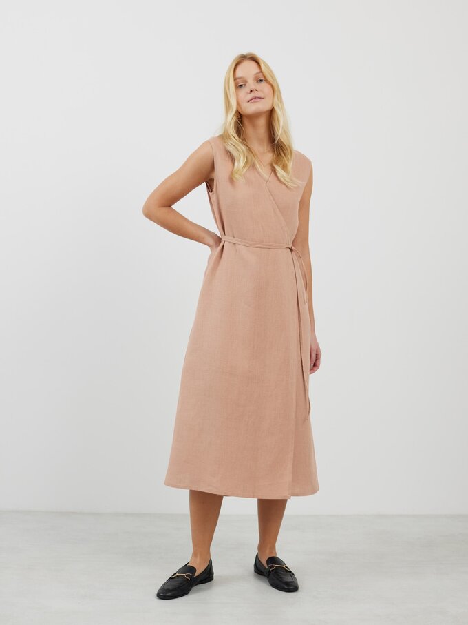 Bild 1 von PIA Leinen Midi Wickelkleid in Rosa mit Braun von ALBERALKIRK