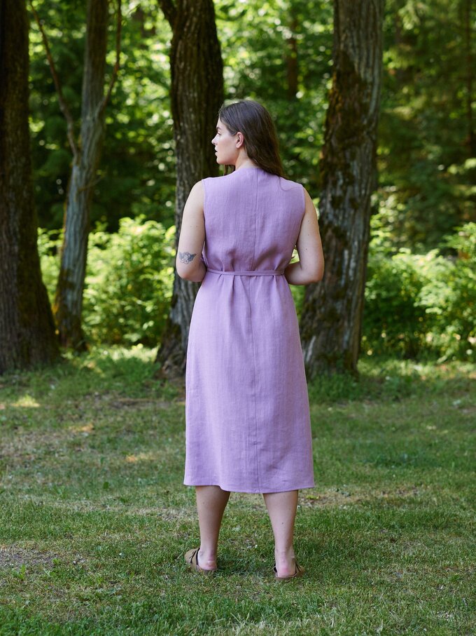 Image 4 of PIA Tie Waist Linen Midi Dress in Radiant Orchid from ALBERALKIRK