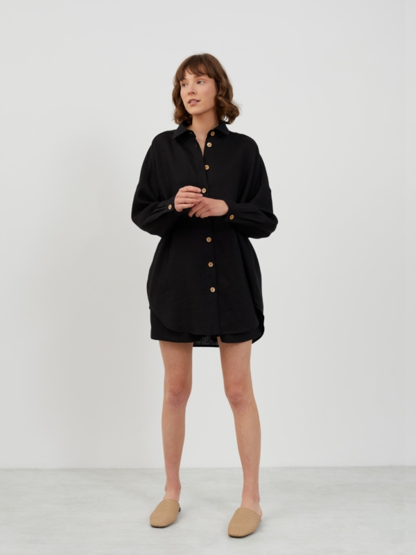 Image 1 of PINE Oversized Linen Shirt in Black from ALBERALKIRK