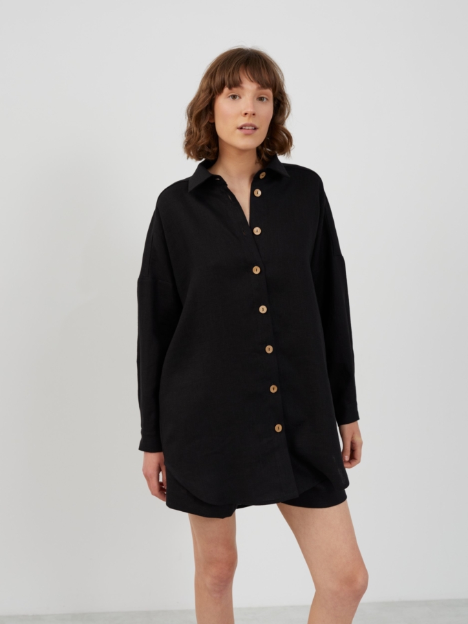 Image 2 of PINE Oversized Linen Shirt in Black from ALBERALKIRK