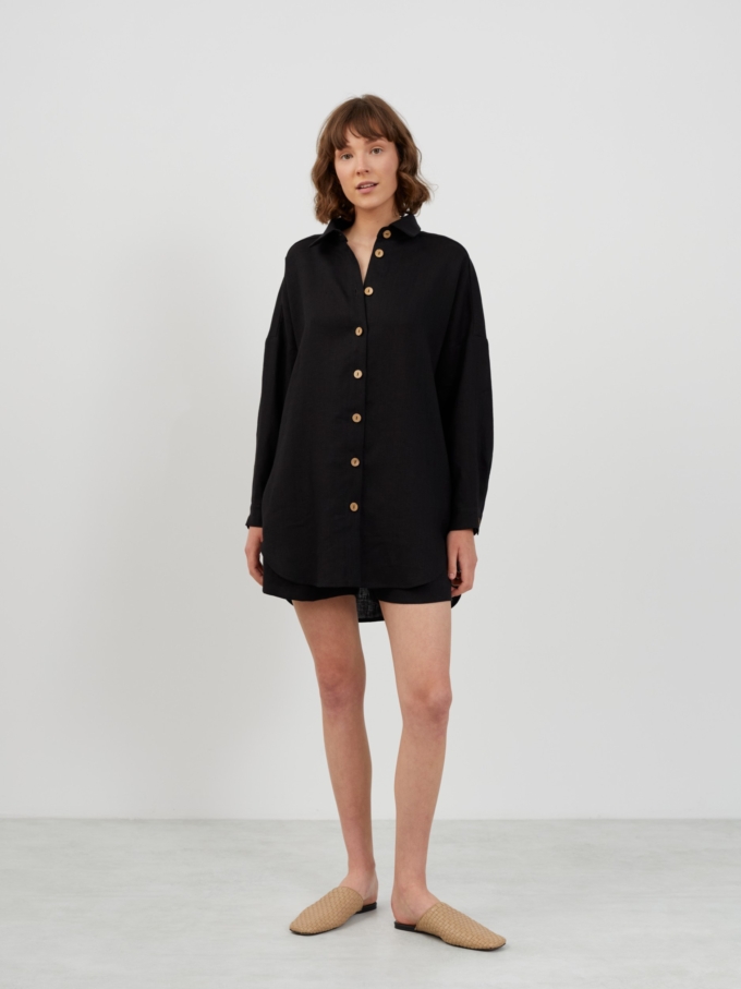 Image 3 of PINE Oversized Linen Shirt in Black from ALBERALKIRK