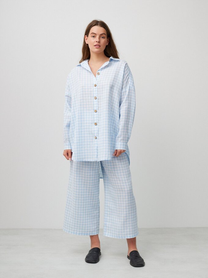 Image 2 of PINE Oversized Linen Shirt in Gingham Light Blue from ALBERALKIRK