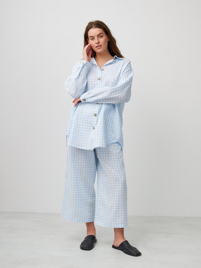 Image 3 of PINE Oversized Linen Shirt in Gingham Light Blue from ALBERALKIRK
