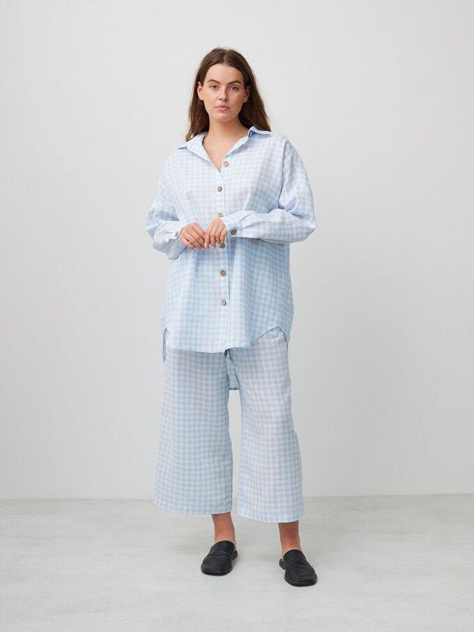 Image 4 of PINE Oversized Linen Shirt in Gingham Light Blue from ALBERALKIRK