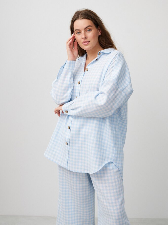 Image 5 of PINE Oversized Linen Shirt in Gingham Light Blue from ALBERALKIRK