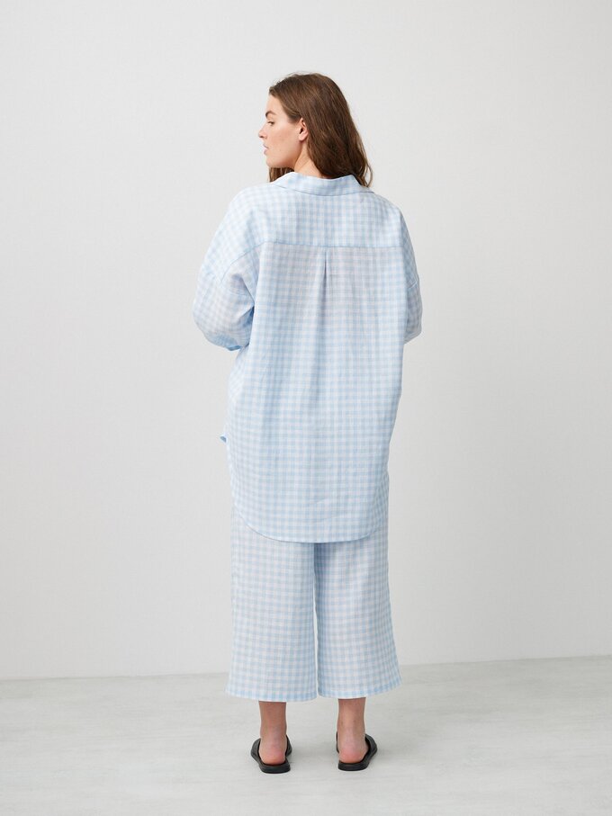 Image 6 of PINE Oversized Linen Shirt in Gingham Light Blue from ALBERALKIRK