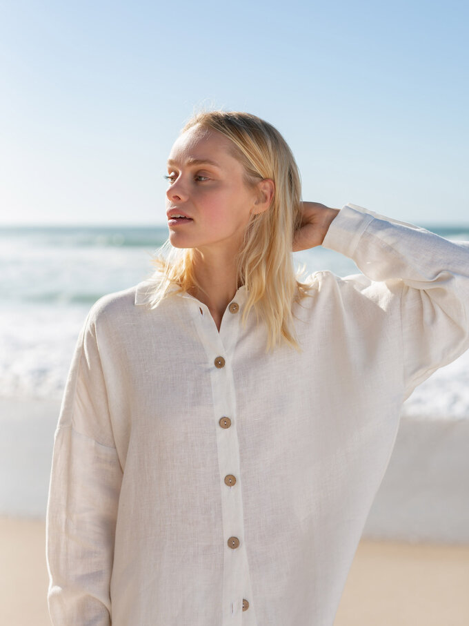 Image 2 of PINE Oversized Linen Shirt in Ivory from ALBERALKIRK