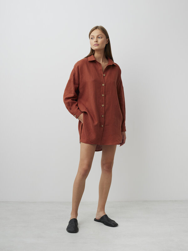 Image 1 of PINE Oversized Linen Shirt in Rust from Love and Confuse