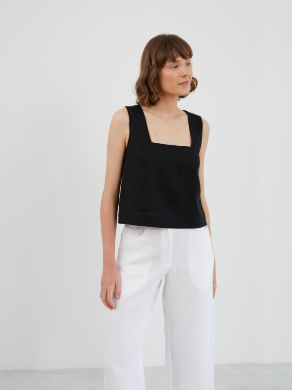 Image 1 of RAE Square Neck Linen Tank Top in Black from ALBERALKIRK