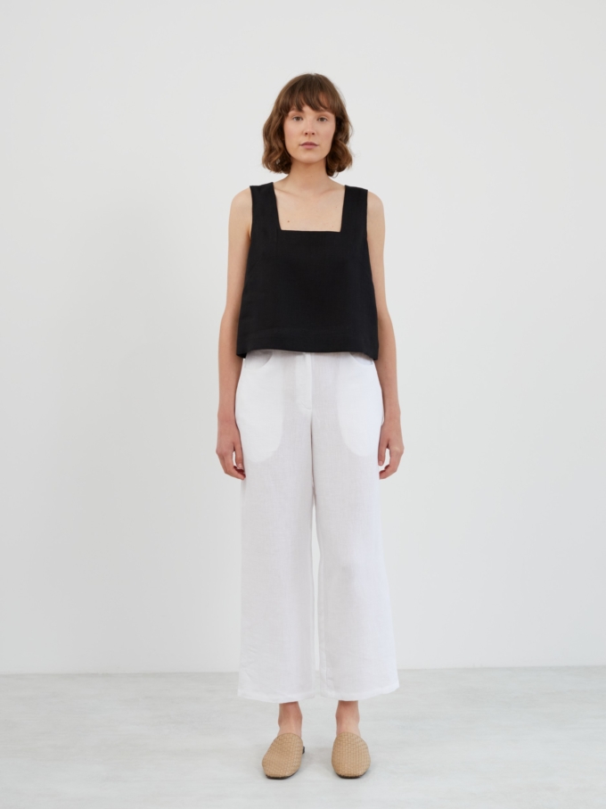 Image 2 of RAE Square Neck Linen Tank Top in Black from ALBERALKIRK