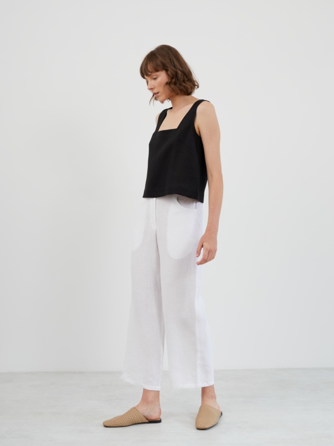 Image 3 of RAE Square Neck Linen Tank Top in Black from ALBERALKIRK