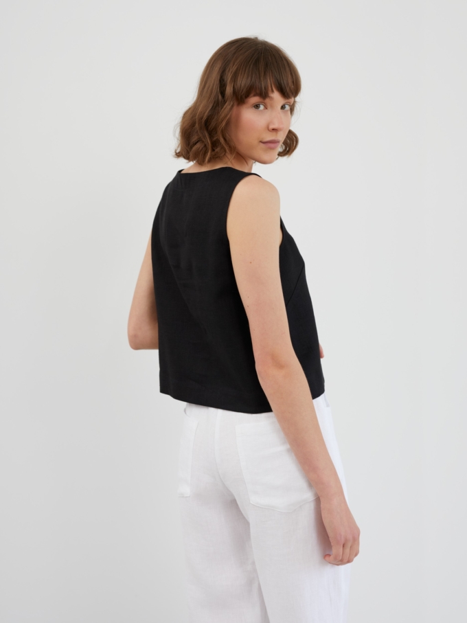Image 5 of RAE Square Neck Linen Tank Top in Black from ALBERALKIRK