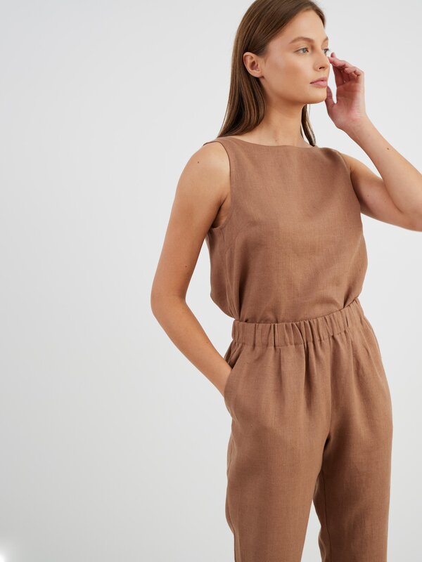 Image 1 of RAVEN Tapered Linen Pants in Brown from ALBERALKIRK