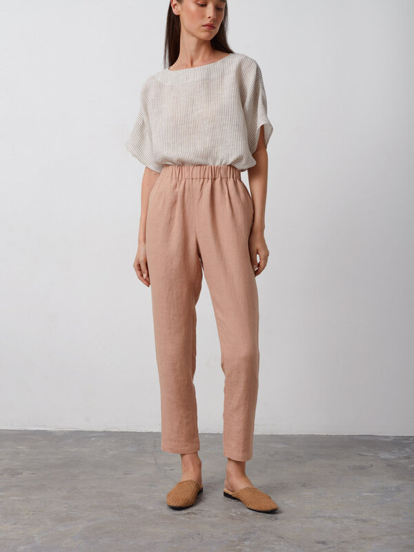Image 1 of RAVEN Tapered Linen Pants in Camel from ALBERALKIRK