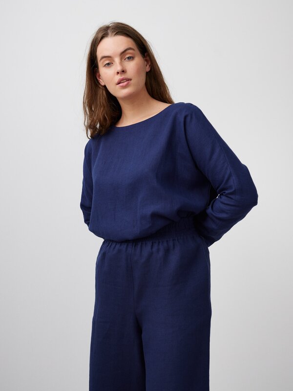 Image 1 of RILEY High Waisted Linen Pants in Navy Blue from ALBERALKIRK