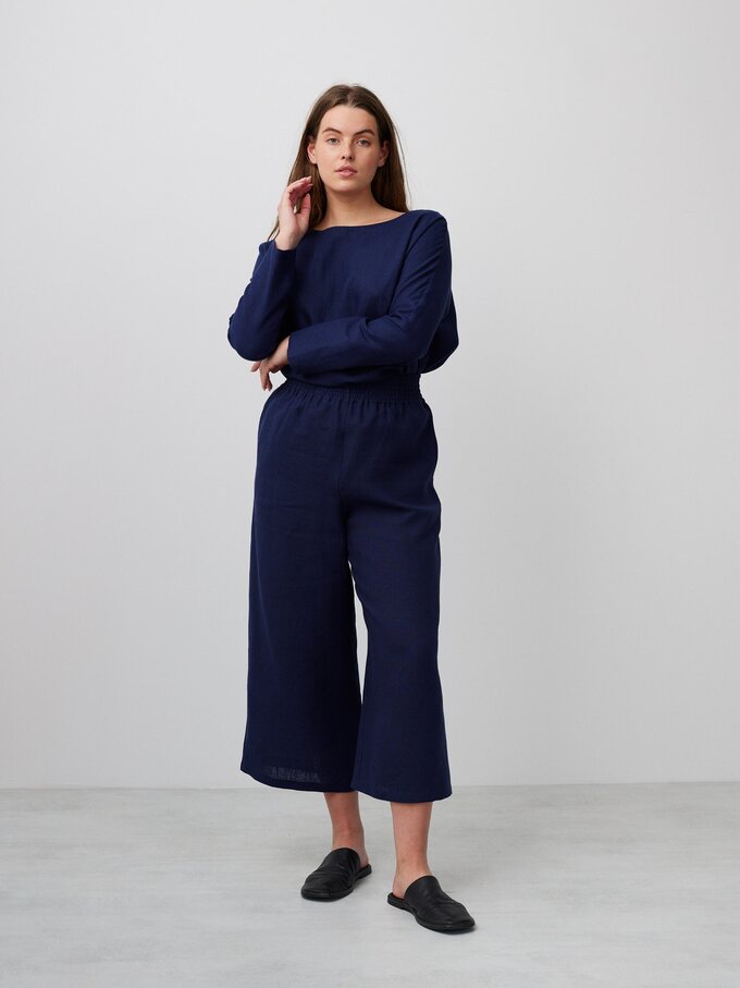 Image 2 of RILEY High Waisted Linen Pants in Navy Blue from ALBERALKIRK