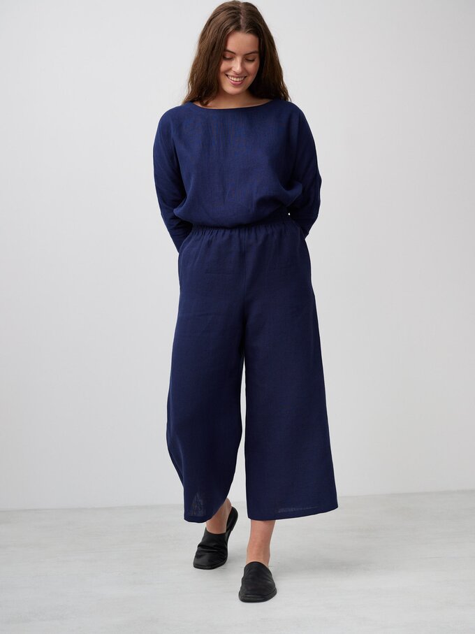 Image 3 of RILEY High Waisted Linen Pants in Navy Blue from ALBERALKIRK