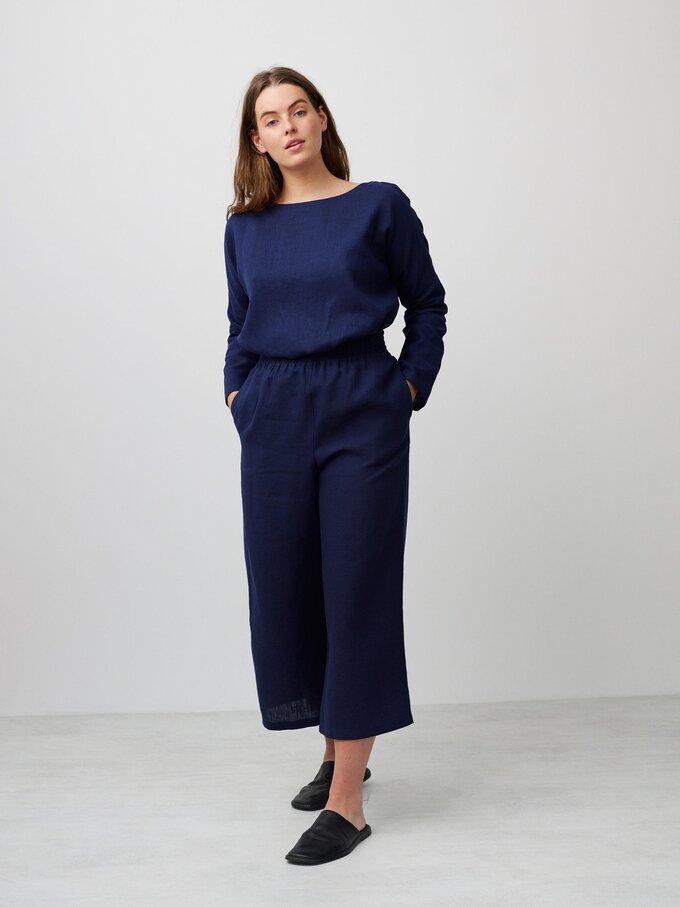 Image 4 of RILEY High Waisted Linen Pants in Navy Blue from ALBERALKIRK