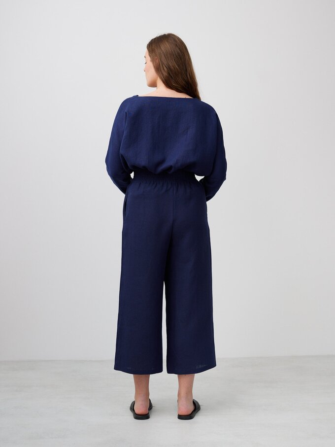 Image 5 of RILEY High Waisted Linen Pants in Navy Blue from ALBERALKIRK