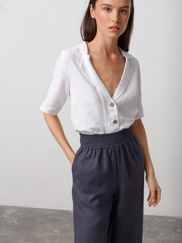 Image 1 of RILEY Wide Leg Linen Pants in Dark Grey from ALBERALKIRK