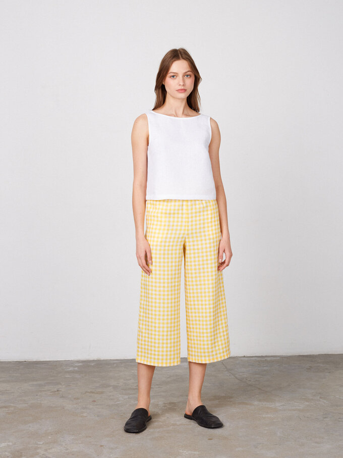 Bild 2 von RILEY - Hochgeschnittene Leinenhose mit weitem Bein in Yellow Gingham, you can also choose other colors above von ALBERALKIRK