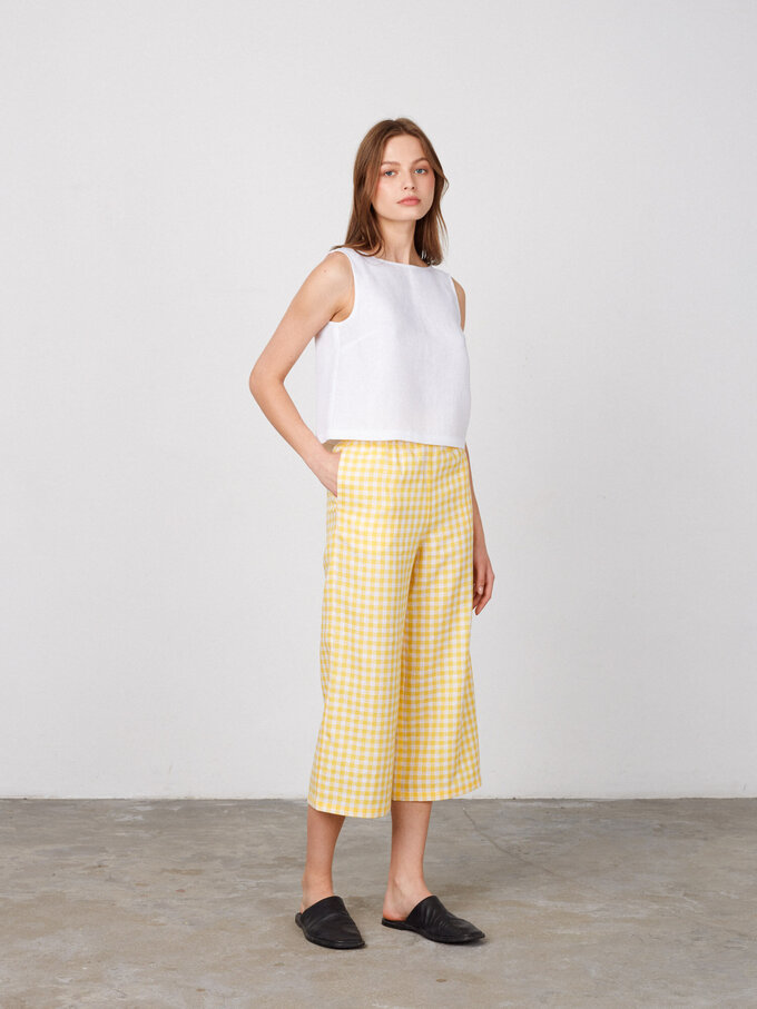 Bild 3 von RILEY - Hochgeschnittene Leinenhose mit weitem Bein in Yellow Gingham, you can also choose other colors above von ALBERALKIRK