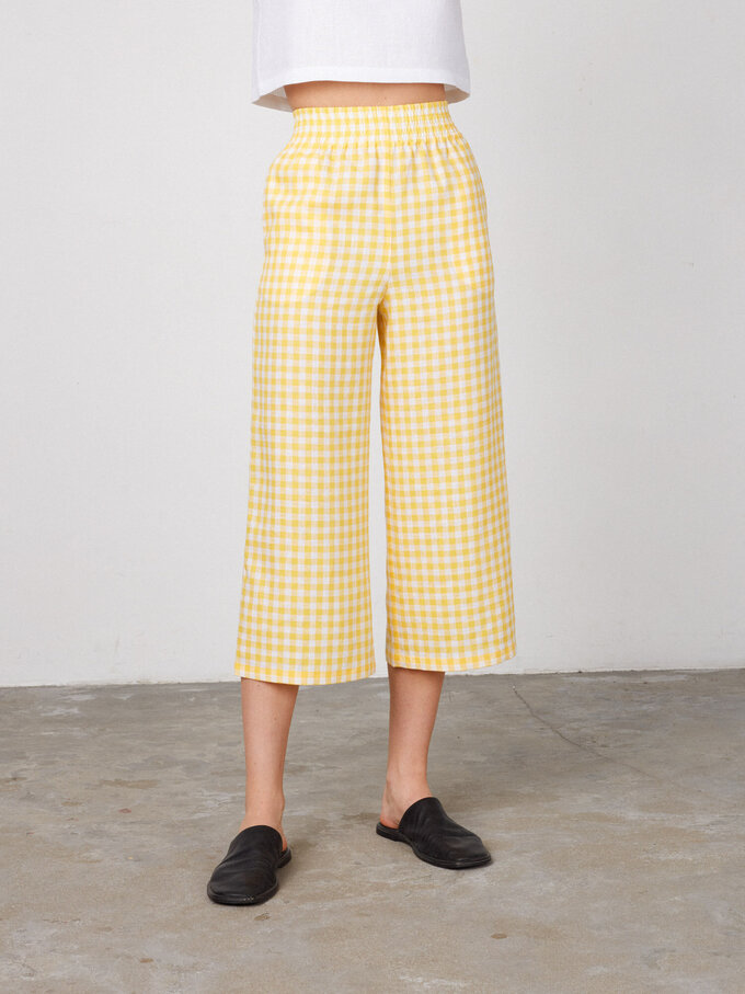 Bild 4 von RILEY - Hochgeschnittene Leinenhose mit weitem Bein in Yellow Gingham, you can also choose other colors above von ALBERALKIRK