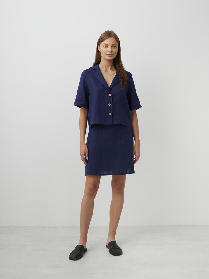 Image 2 of ROSIE Linen A-Line Skirt in Navy Blue from ALBERALKIRK