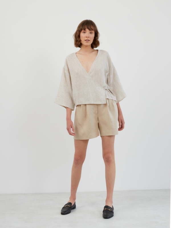Image 1 of SAIGE Tailored Linen Shorts in Beige from ALBERALKIRK