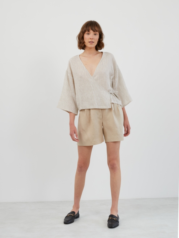 Image 1 of SAIGE Tailored Linen Shorts in Beige from ALBERALKIRK