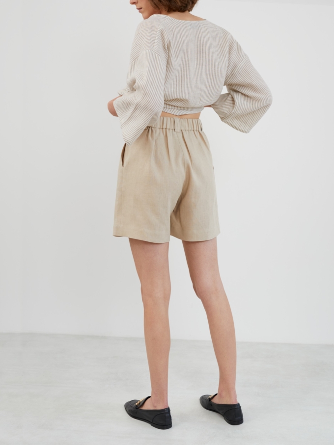 Image 5 of SAIGE Tailored Linen Shorts in Beige from ALBERALKIRK