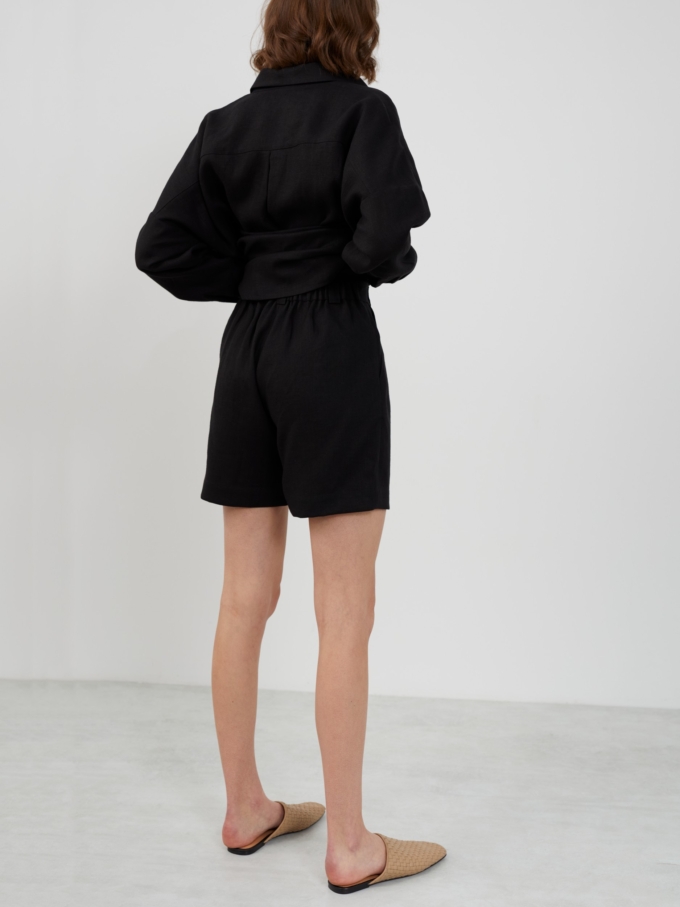 Image 5 of SAIGE Tailored Linen Shorts in Black from ALBERALKIRK
