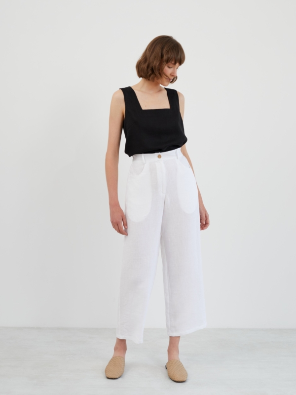 Image 1 of SARAH Tapered Linen Pants in White from ALBERALKIRK