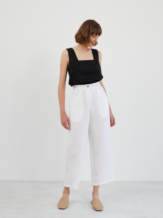 Image 1 of SARAH Tapered Linen Pants in White from ALBERALKIRK