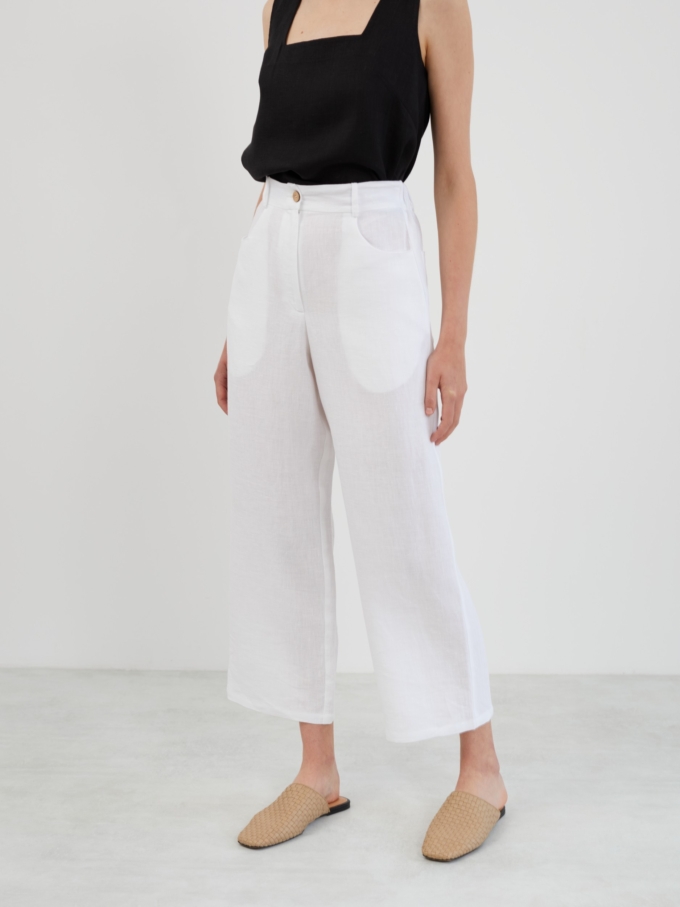 Image 2 of SARAH Tapered Linen Pants in White from ALBERALKIRK